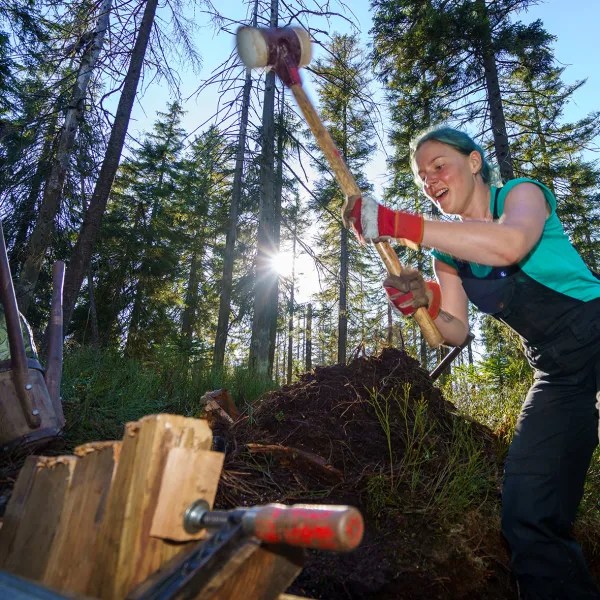 Frau bei der Arbeit im Moor